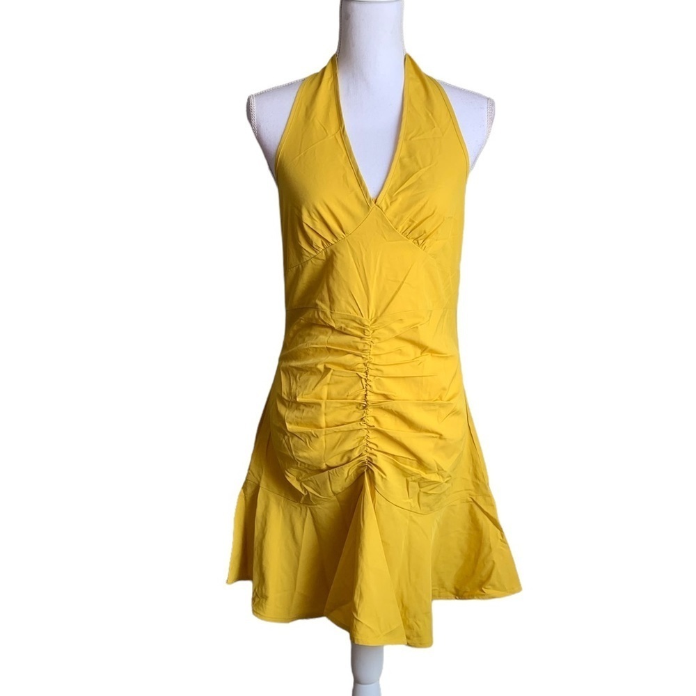 Cider Backless Ruched Yellow Dress Size Medium